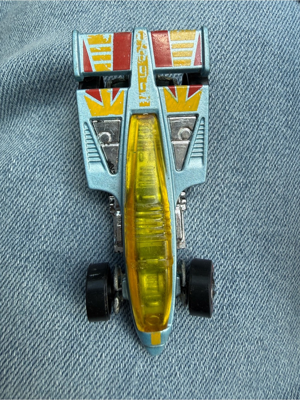 Mattel 4699 Light Blue and Yellow Dragster Toy Car